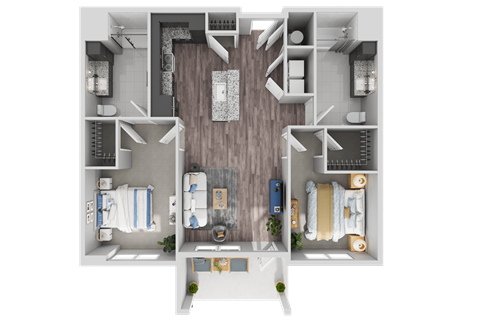 Floor plan for 2 beds, 2 baths, 1102 sqft